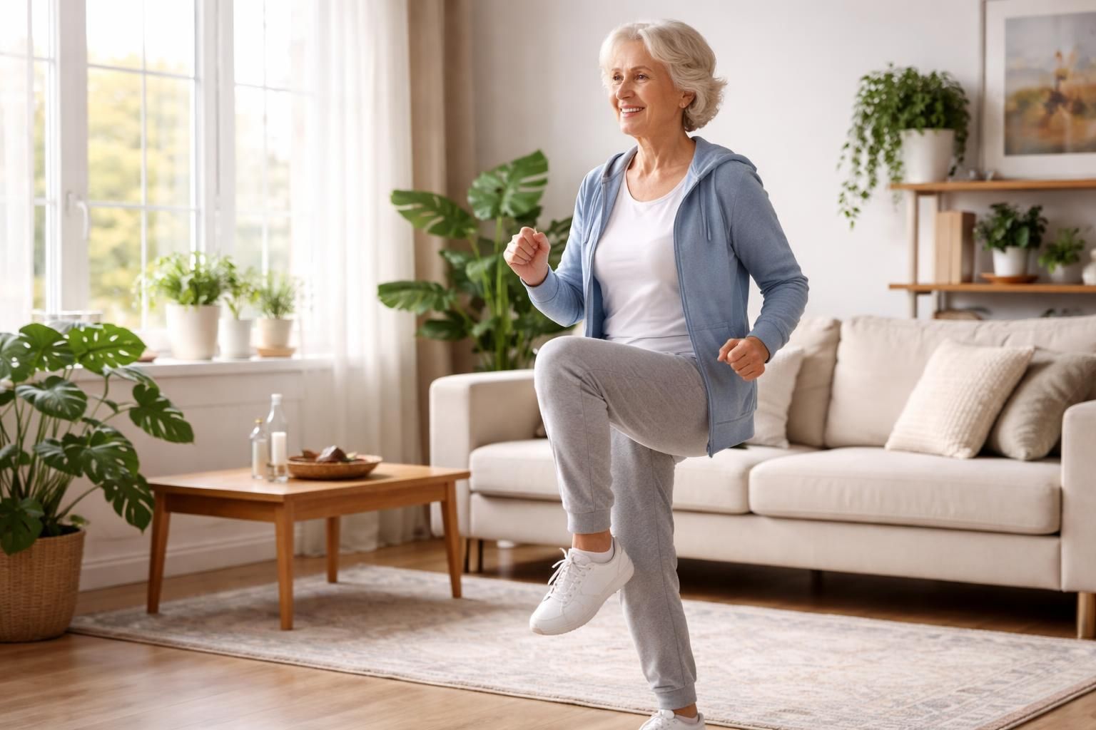 Exercises pratiques de marche active à domicile pour seniors